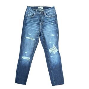 BKE Women's Distressed High Rise Mom Jeans - Blue